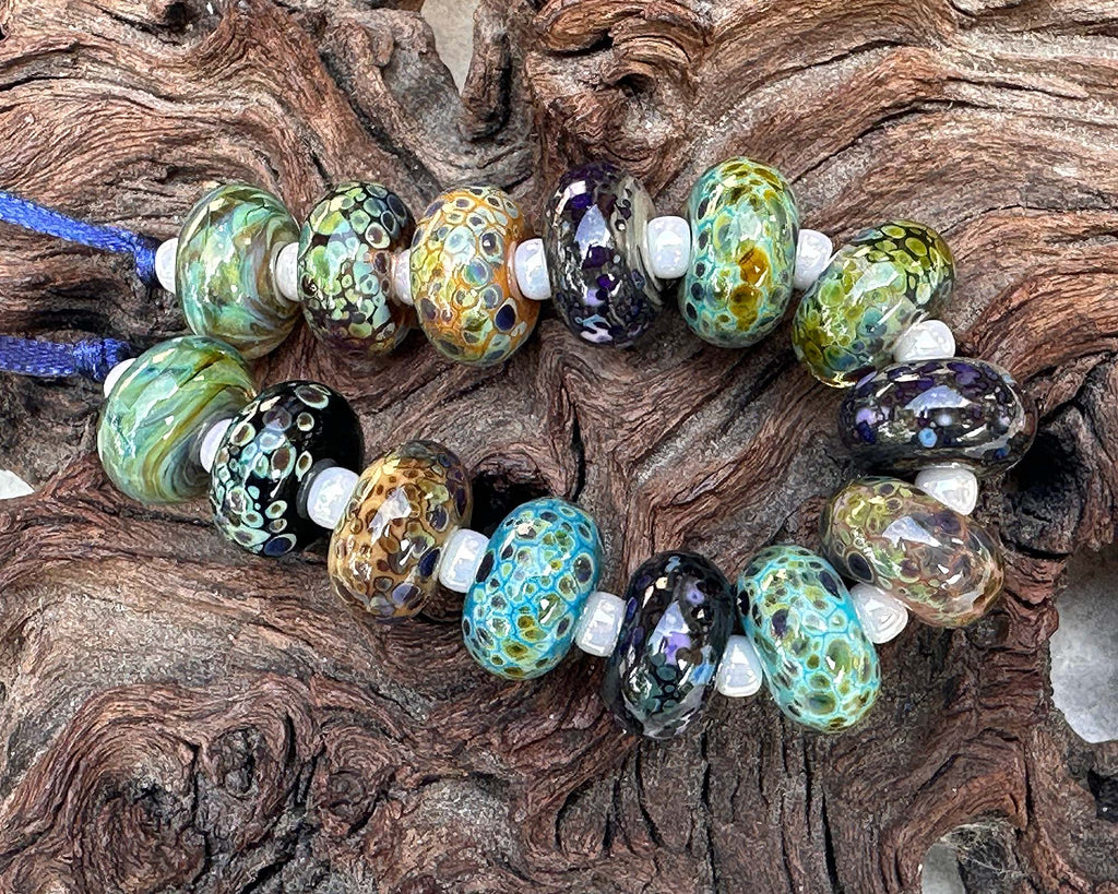 blue green organic lampwork beads