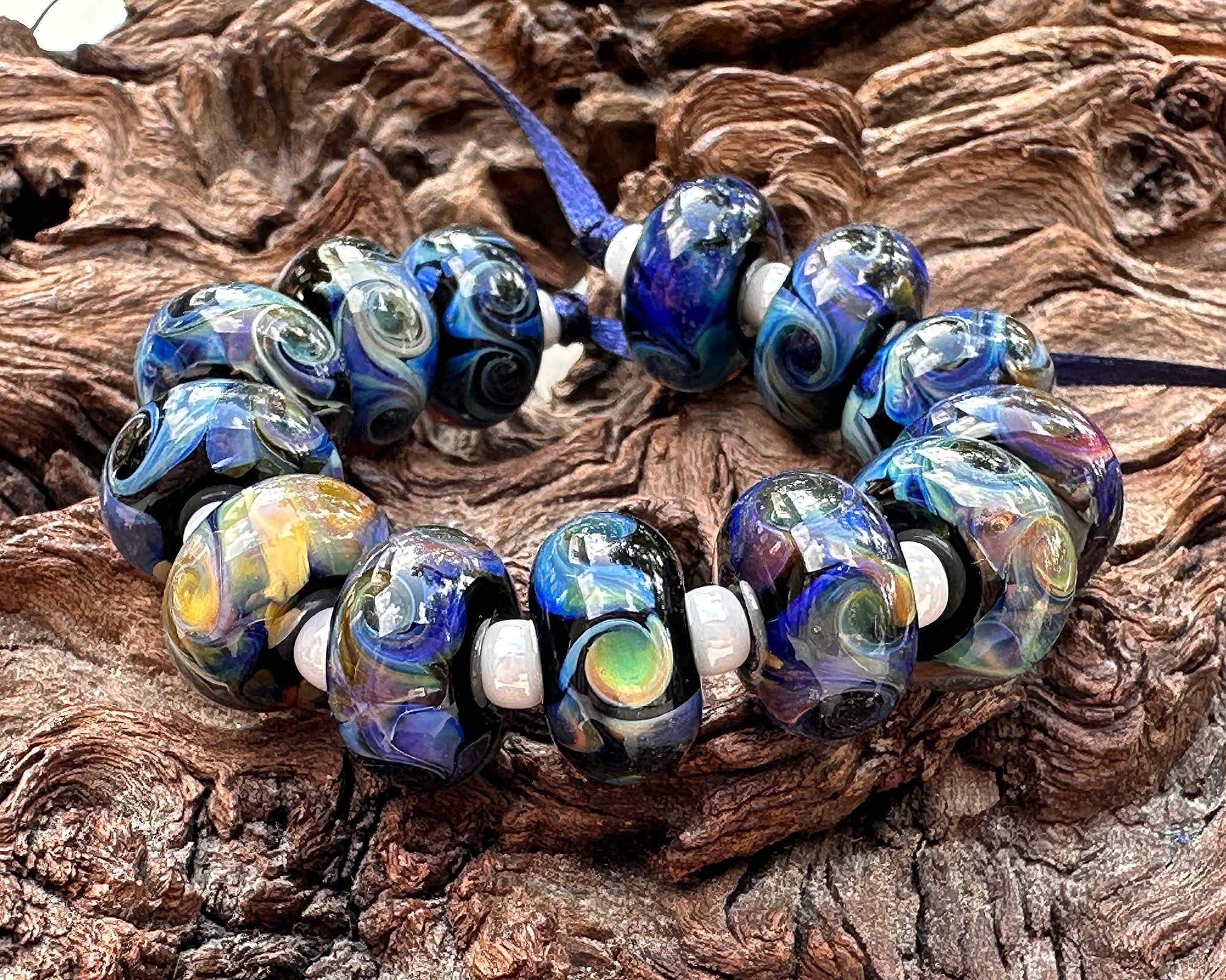 13 Kaleidoscope Blue Swirl Lampwork Beads Set SRA SWCreations
