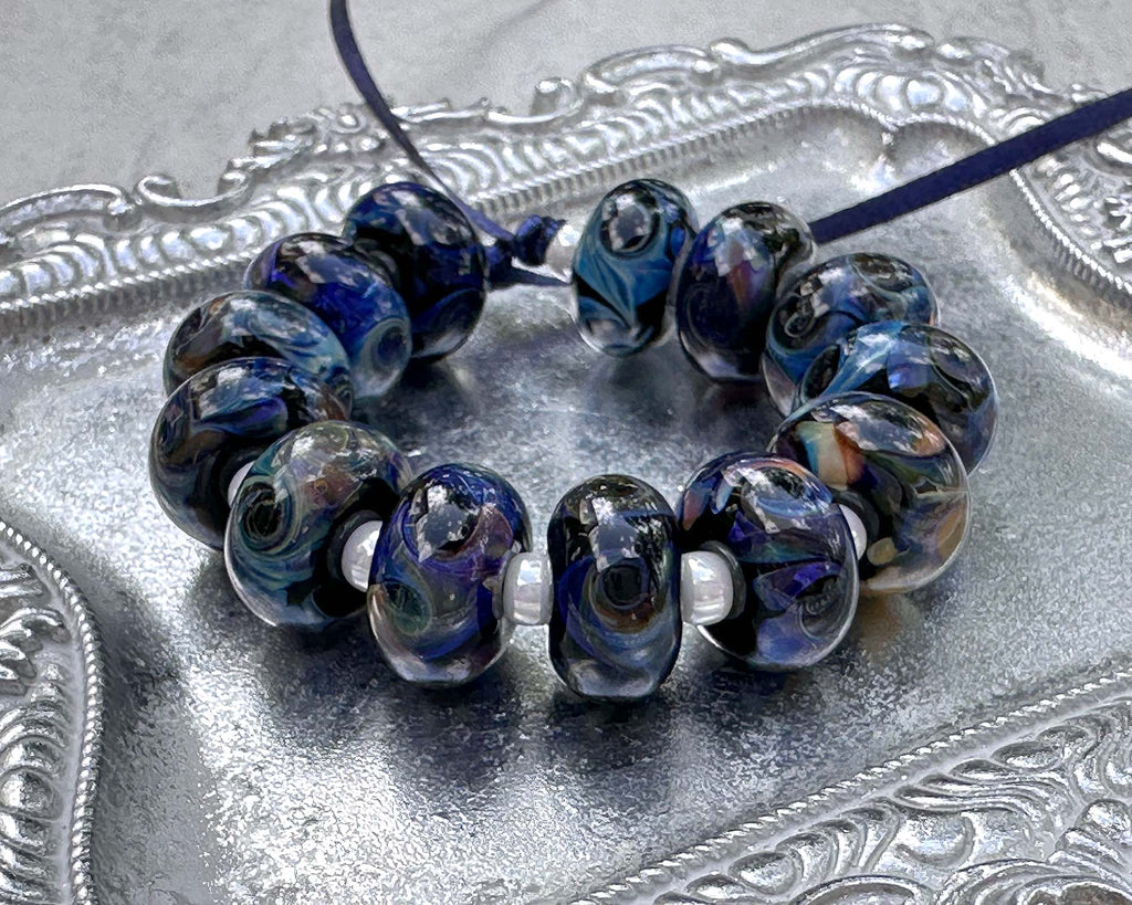 blue lampwork beads