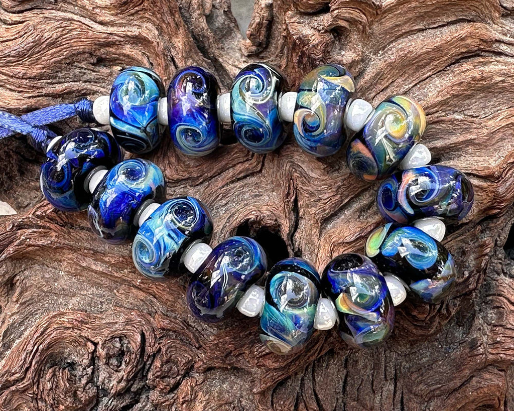 blue lampwork beads