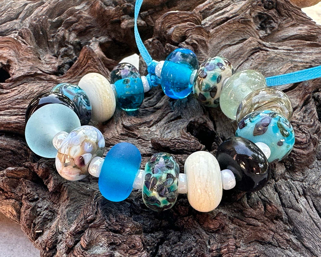 blue lampwork beads