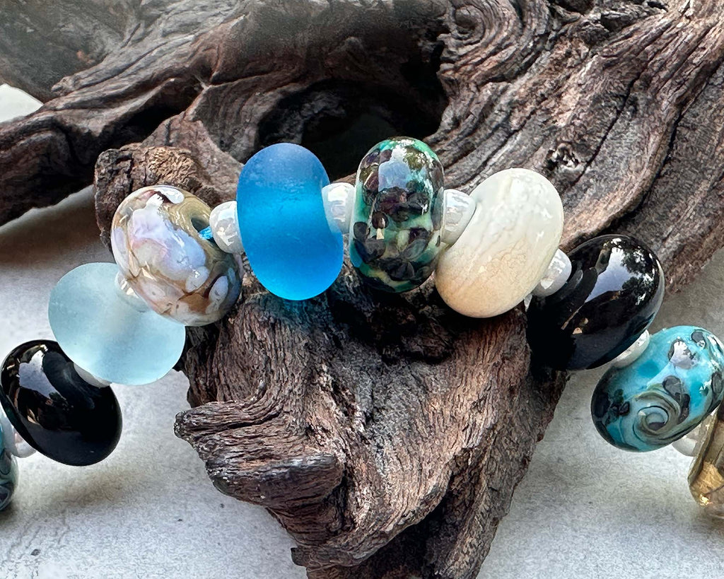 blue lampwork beads