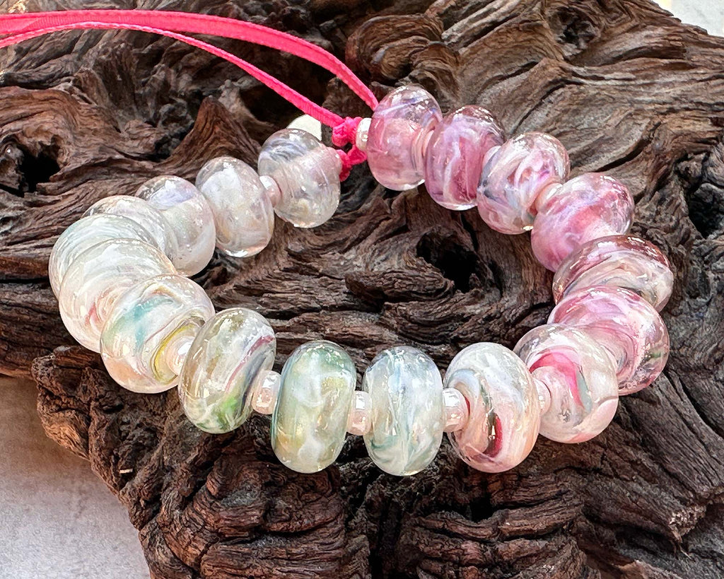 pink & cream lampwork beads