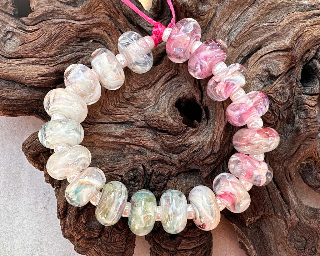 pink & cream lampwork beads