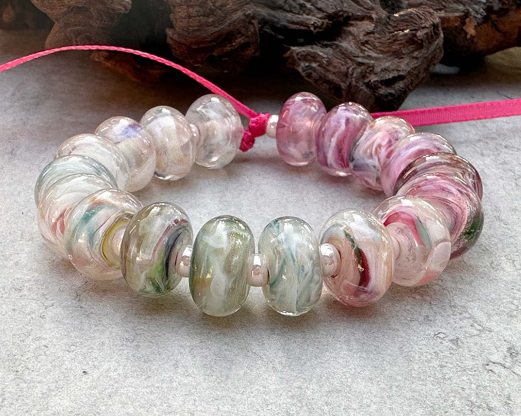 pink & cream lampwork beads