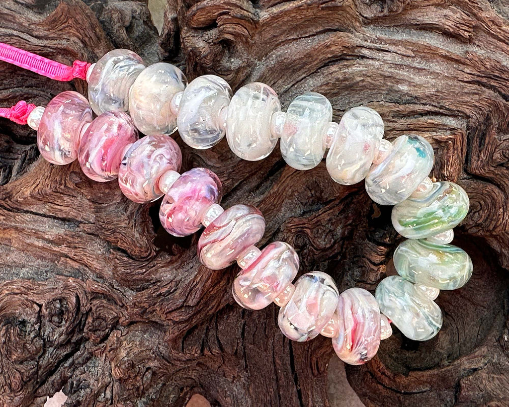 pink & cream lampwork beads