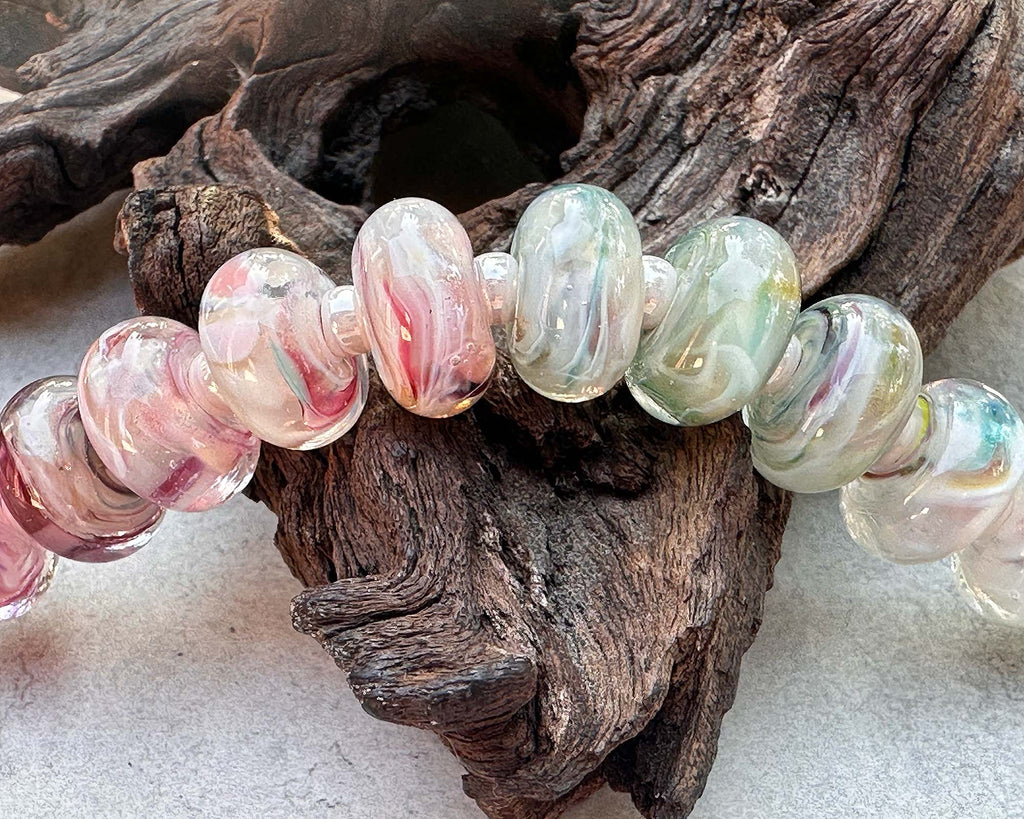 pink & cream lampwork beads