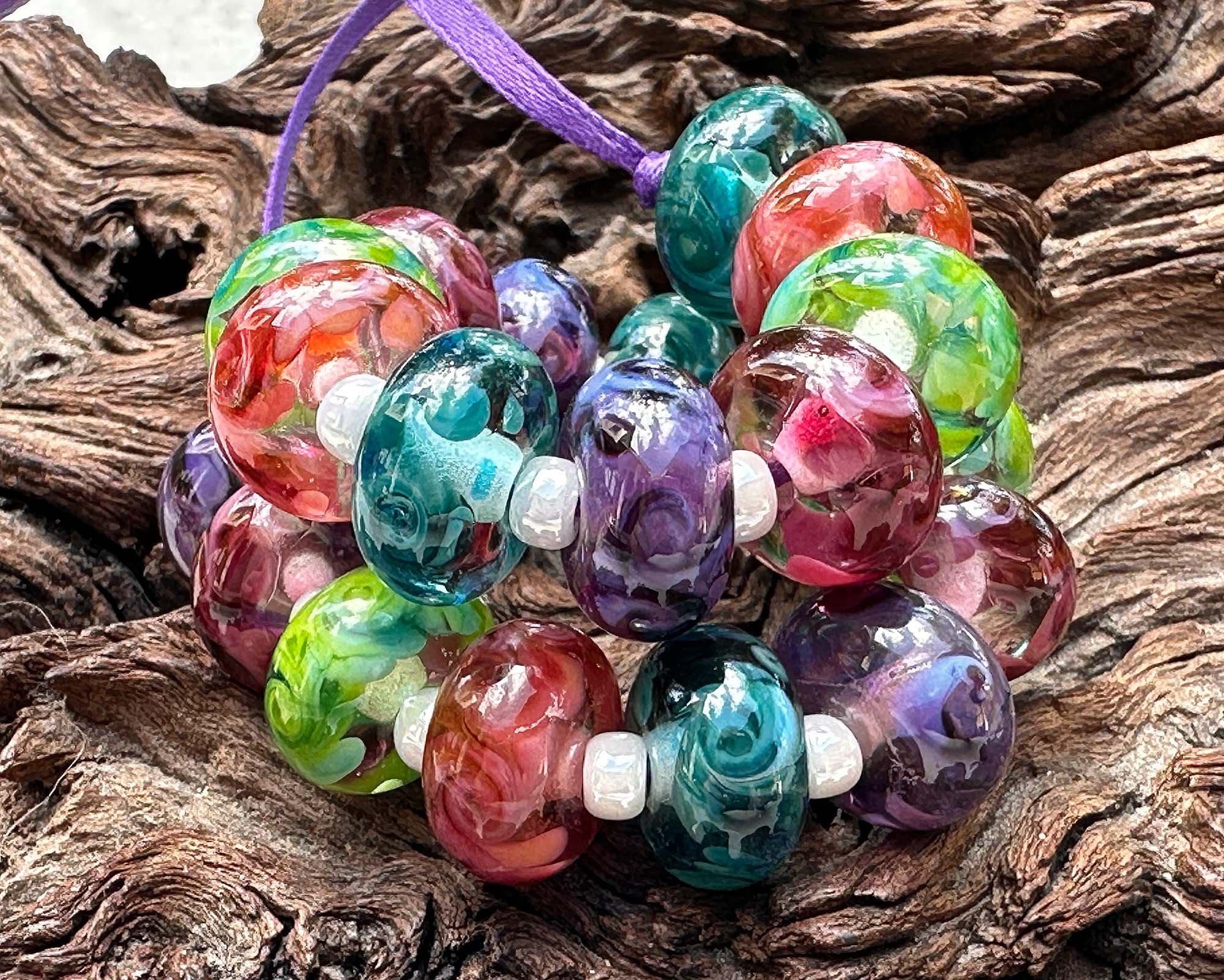 Lampwork Spiral Beads - Aqua and Red - 1 Bead – funkyprettybeads