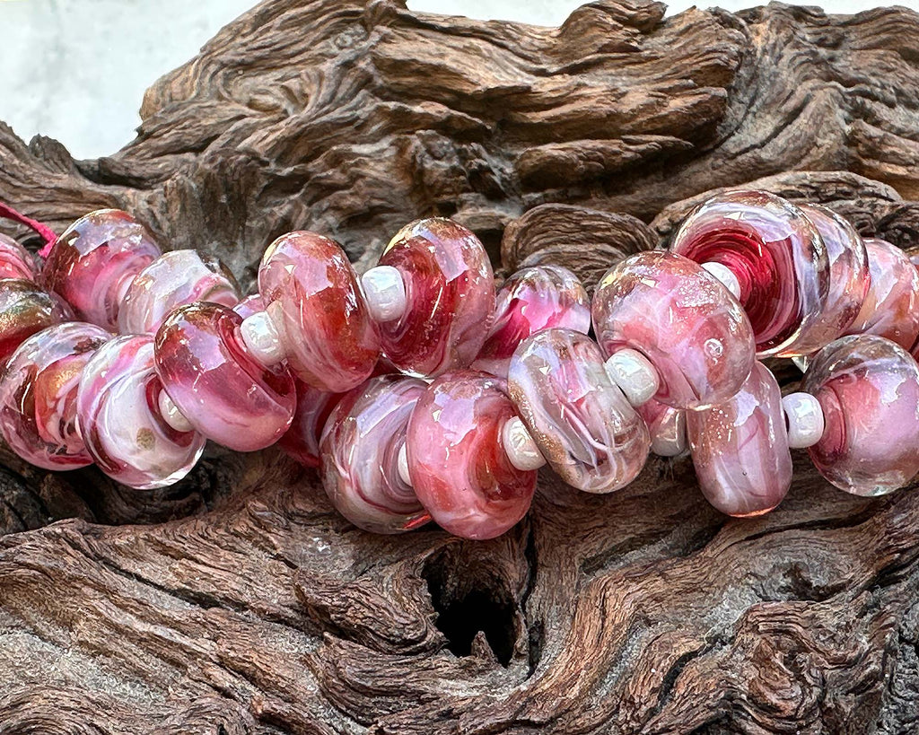 pink lampwork beads