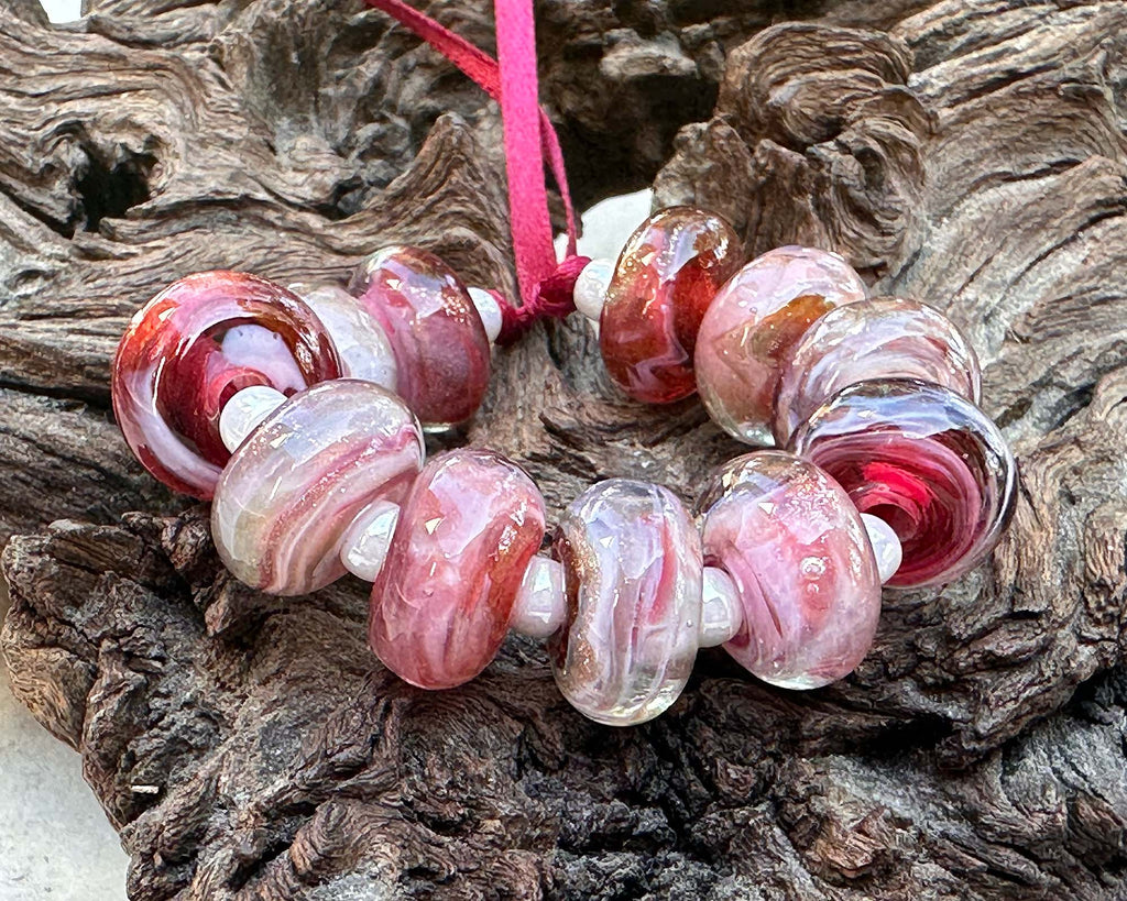 pink lampwork beads