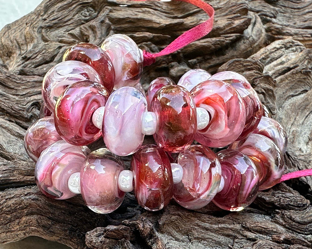 pink lampwork beads