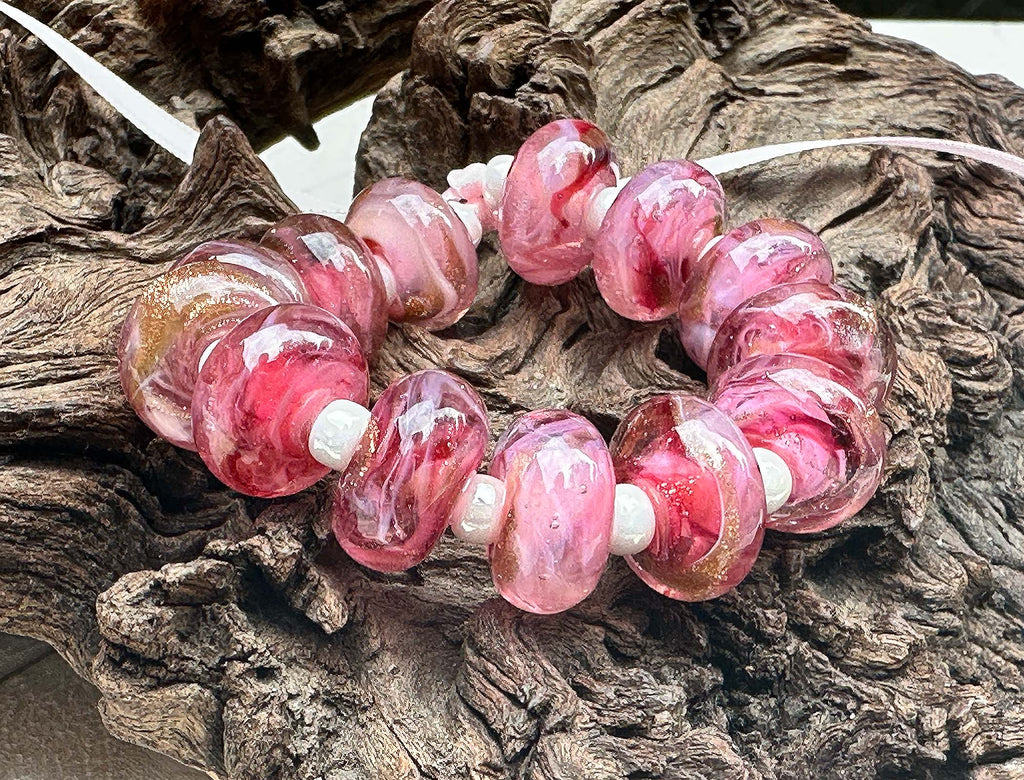 pink lampwork beads