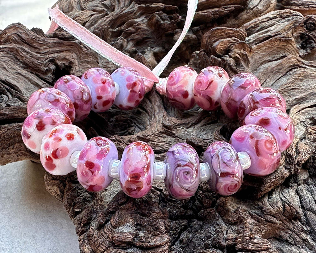 pink lampwork bead set