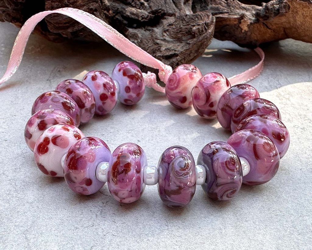 pink lampwork bead set