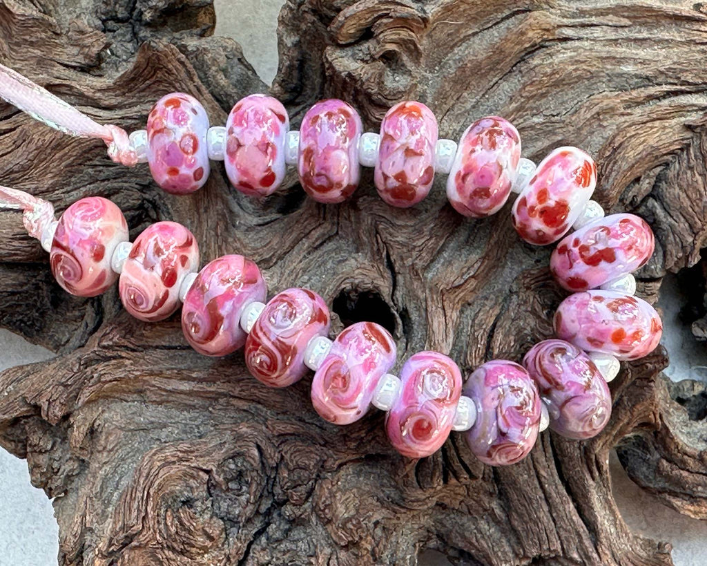 pink lampwork bead set