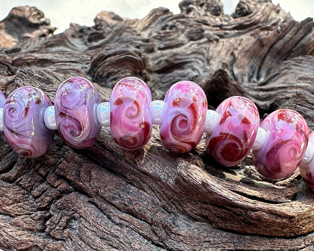 pink lampwork bead set