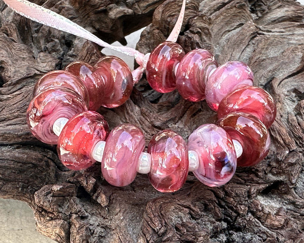 pink lampwork beads