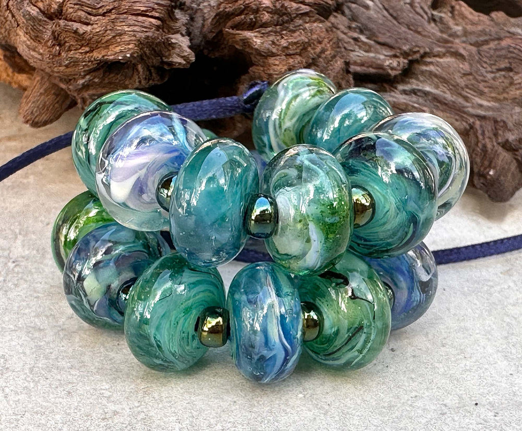 blue green lampwork beads