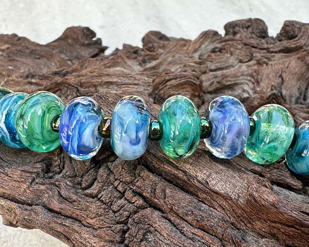 blue green lampwork beads