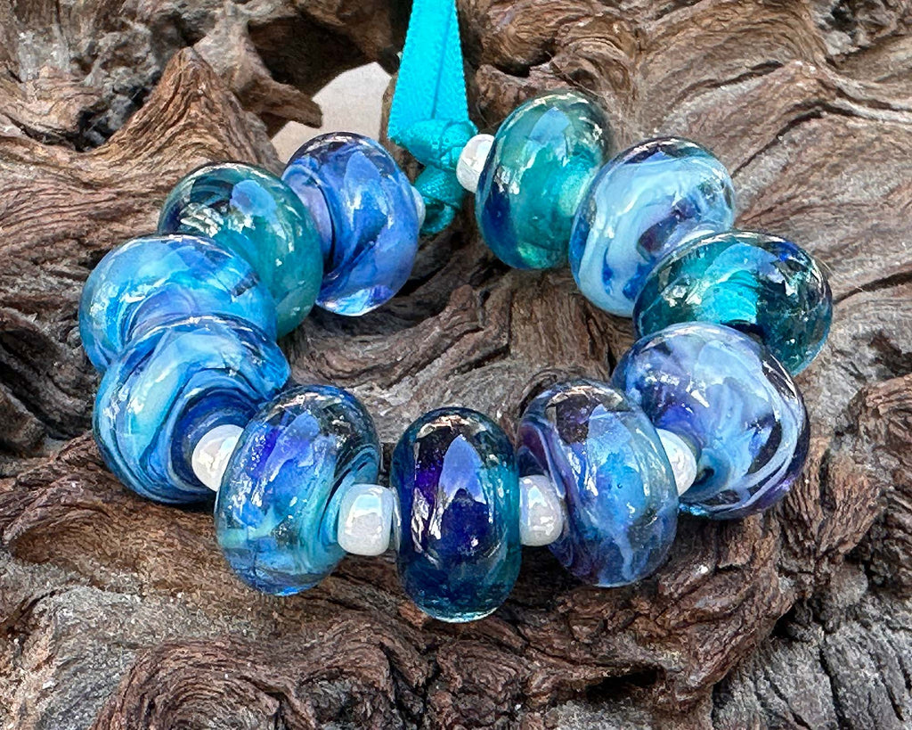 blue lampwork beads