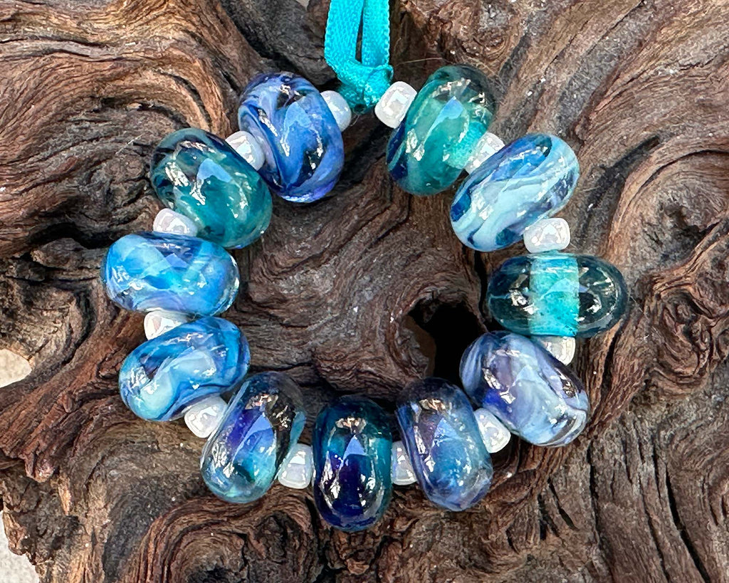 blue lampwork beads