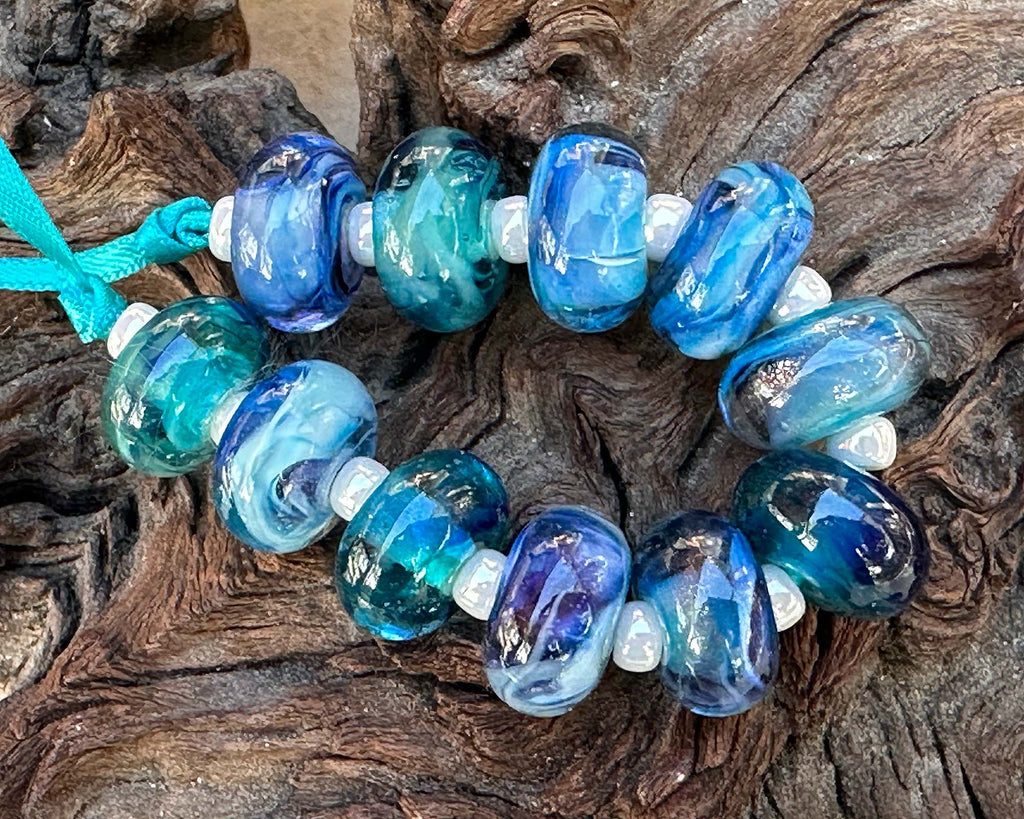 blue lampwork beads