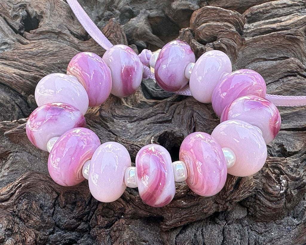 pink lampwork bead set
