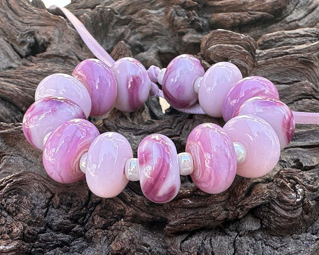 pink lampwork bead set