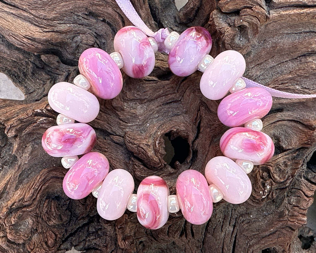 pink lampwork bead set