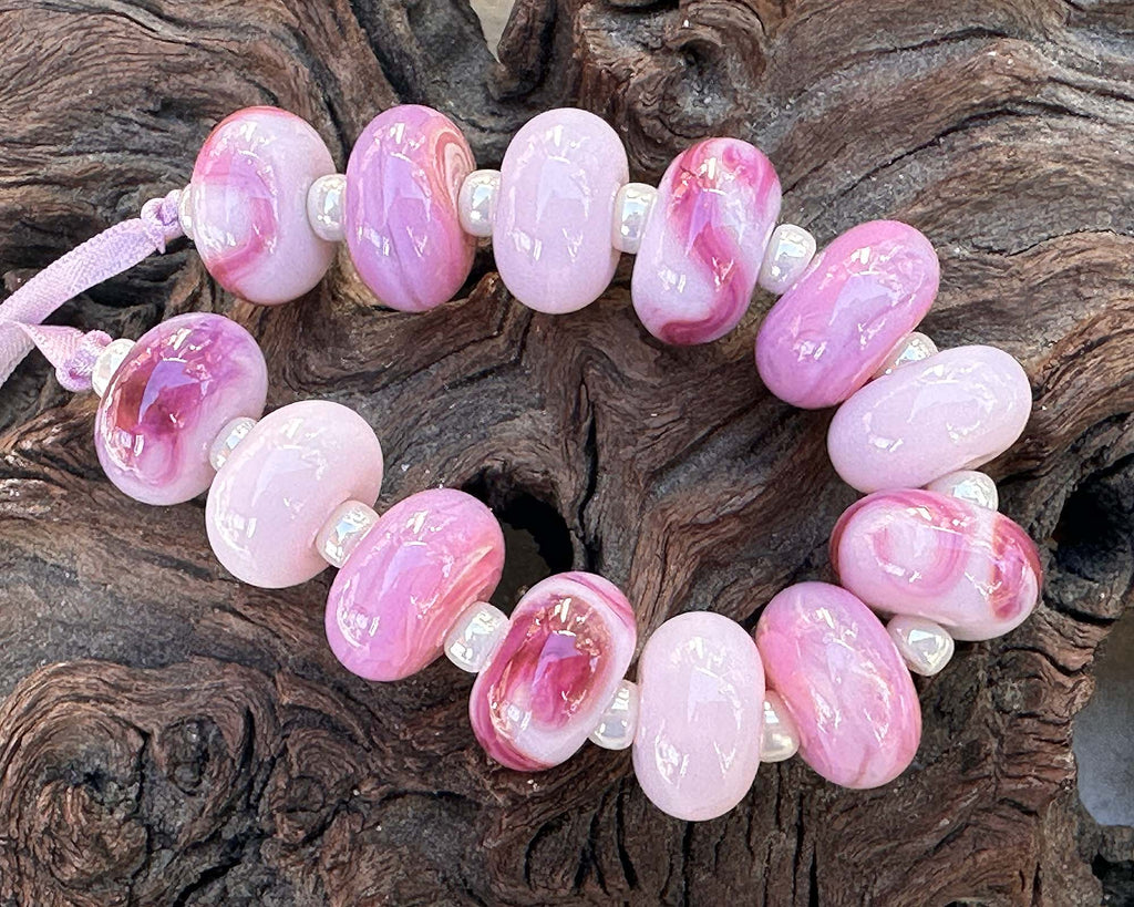 pink lampwork bead set