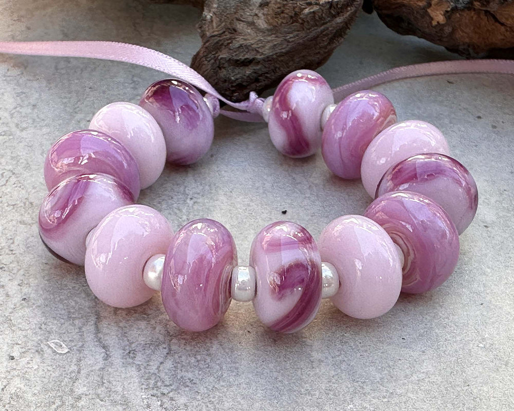 pink lampwork bead set