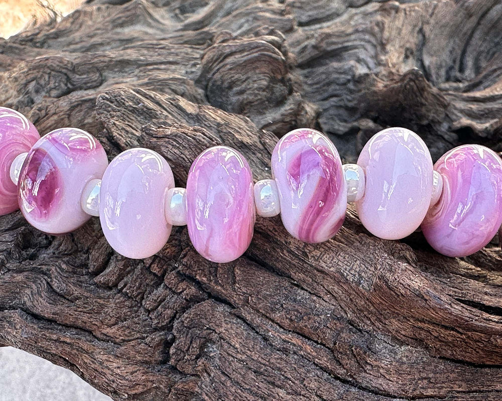 pink lampwork bead set