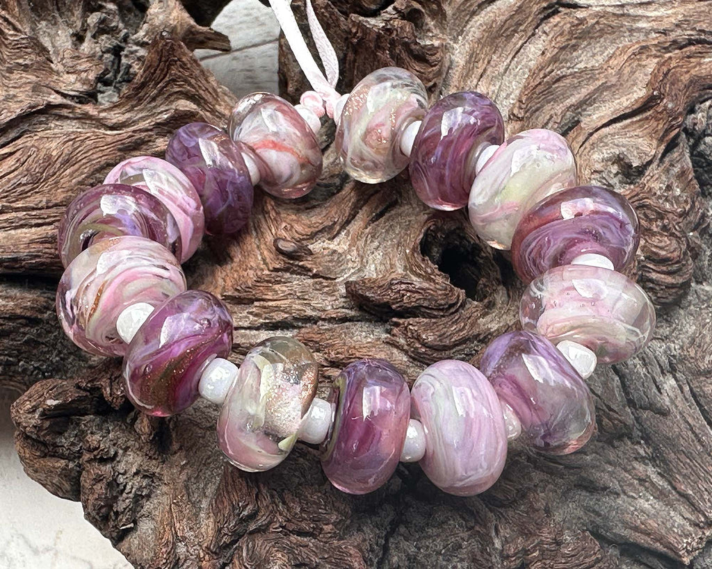 purple pink lampwork beads