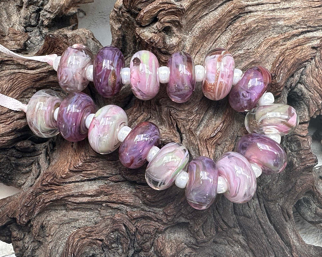 purple pink lampwork beads