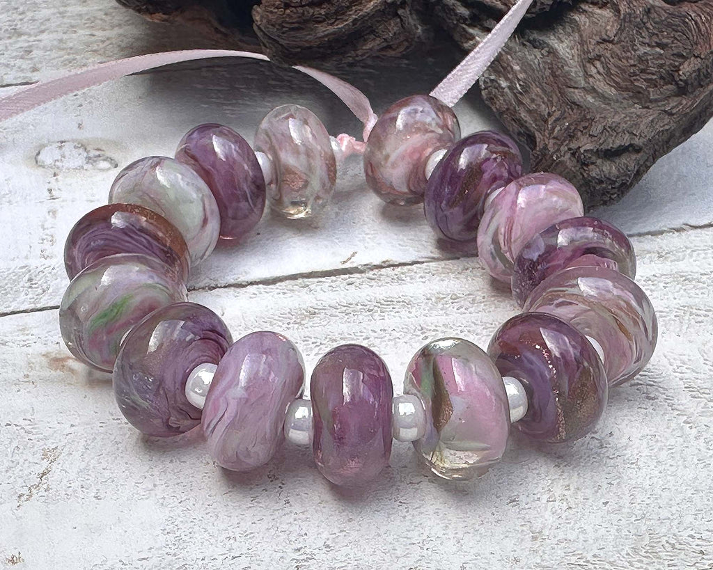 purple pink lampwork beads