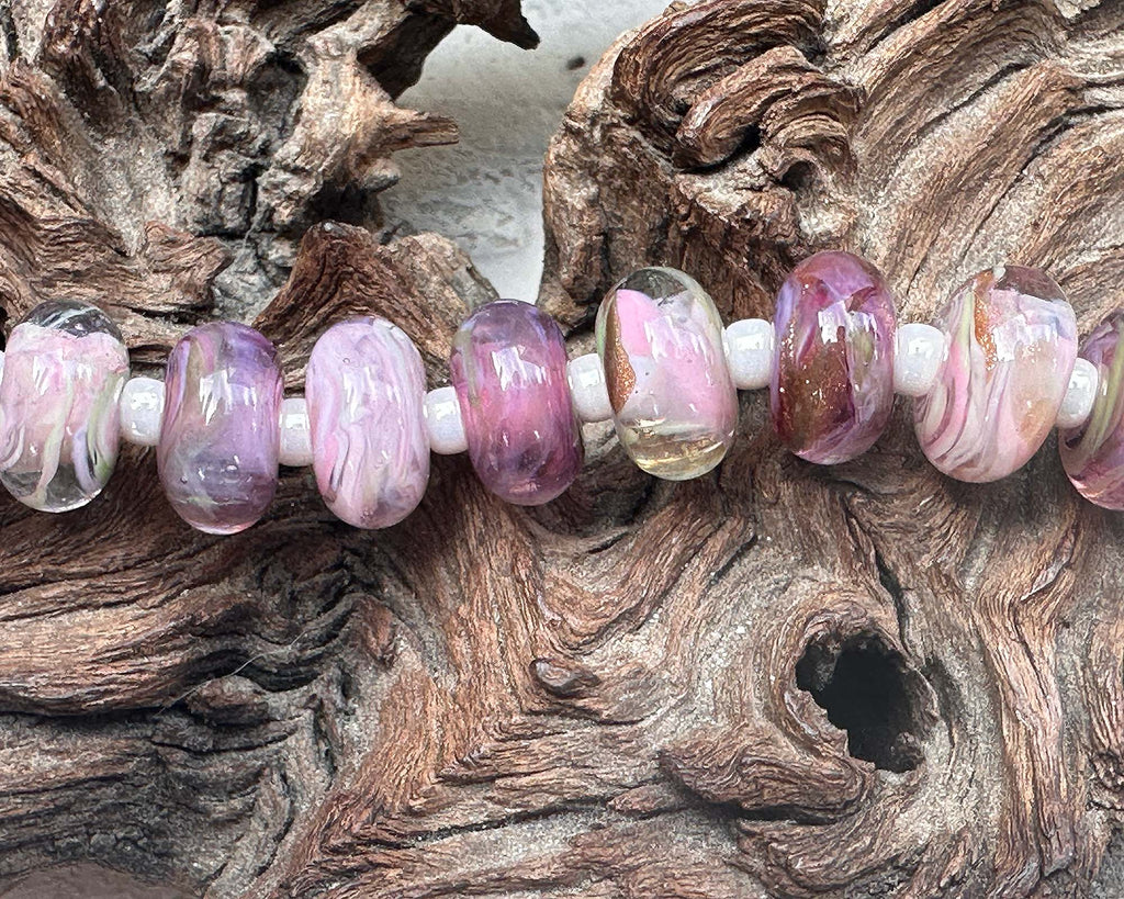 purple pink lampwork beads