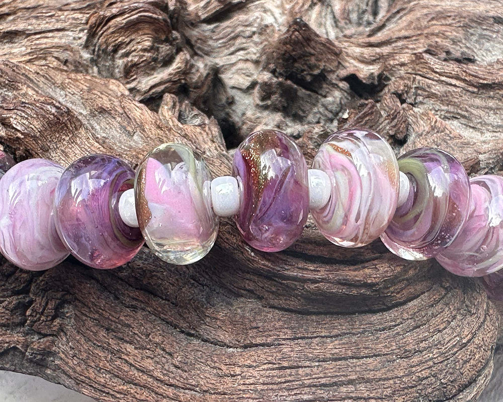 purple pink lampwork beads