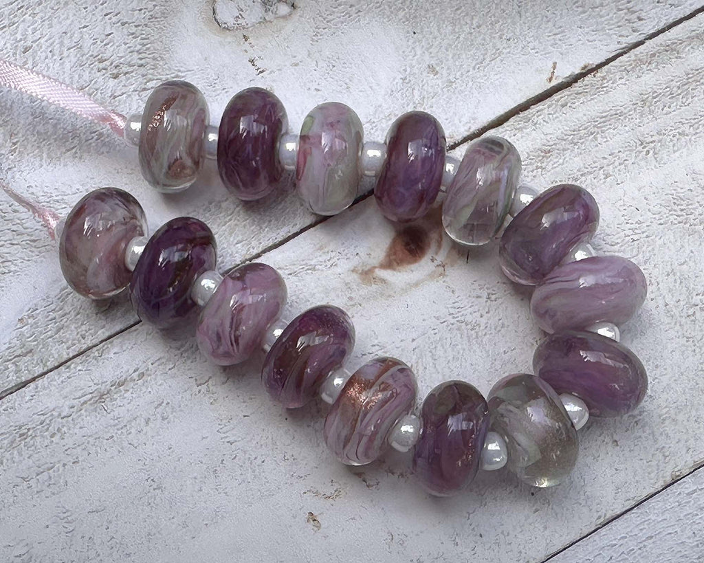 purple pink lampwork beads