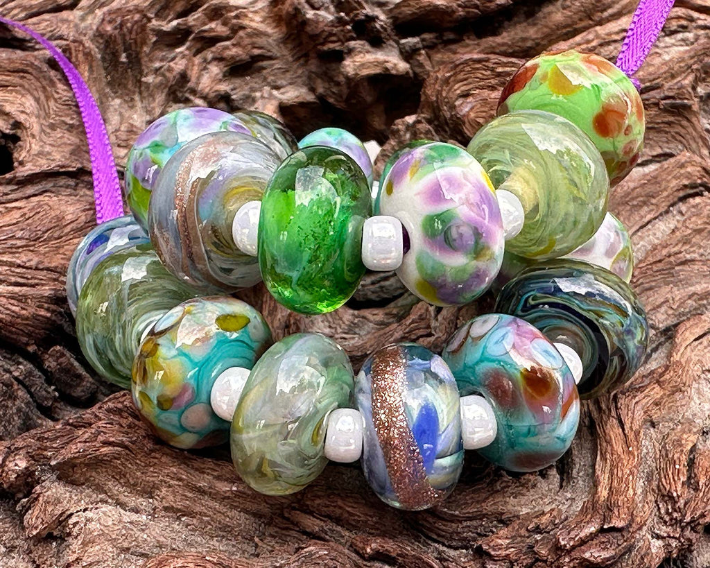 green lampwork beads