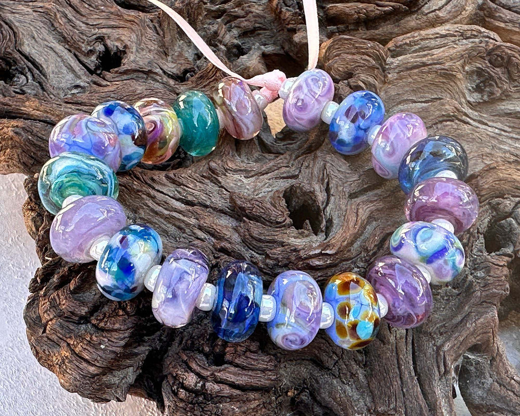 blue purple lampwork beads