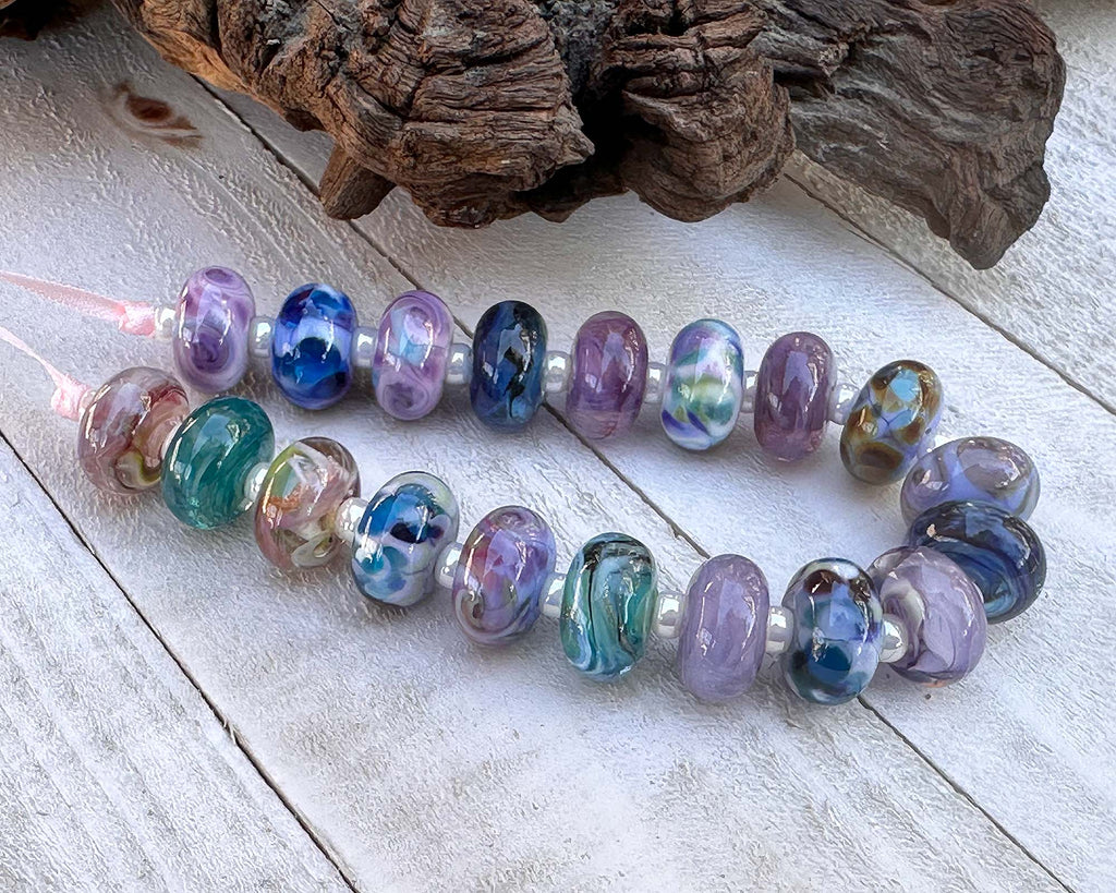 blue purple lampwork beads