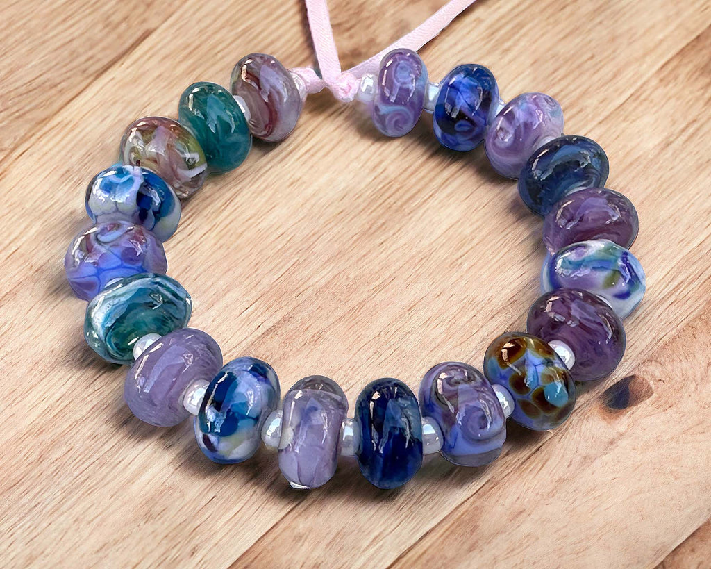 blue purple lampwork beads