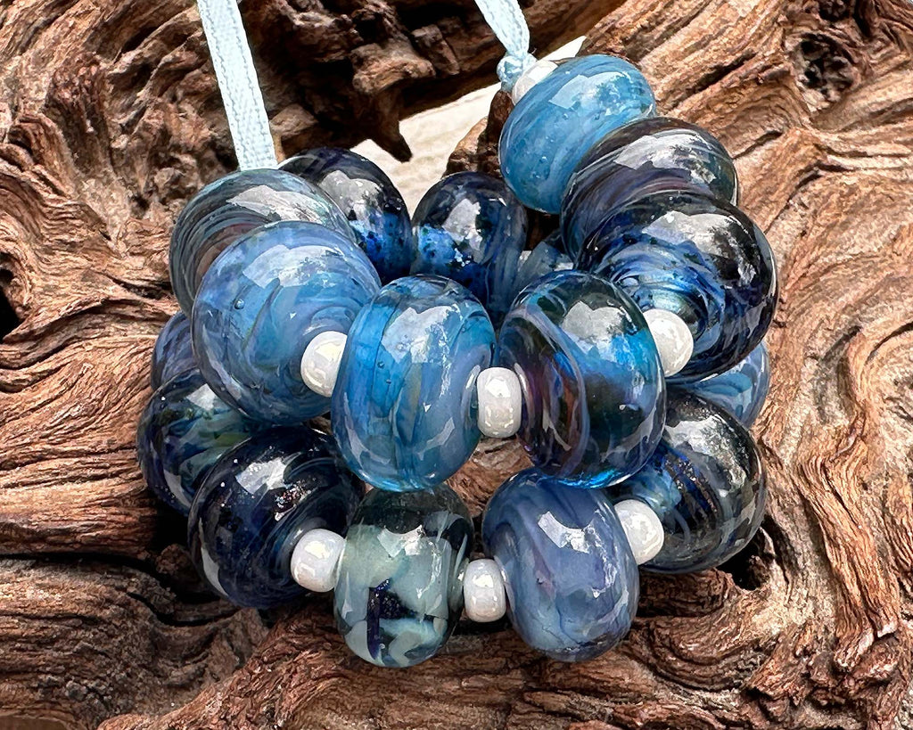 blue lampwork beads