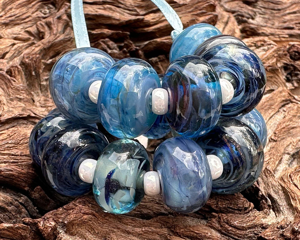 blue lampwork beads