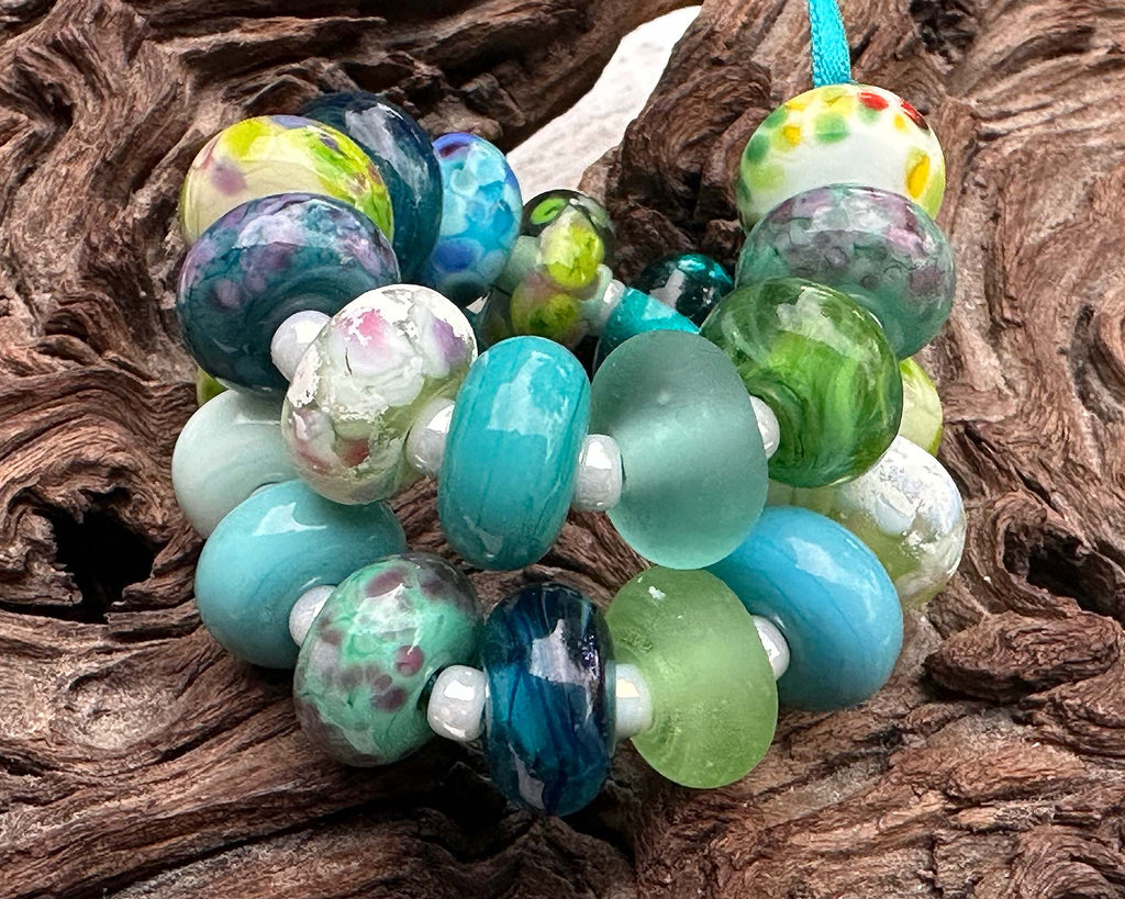 blue green lampwork beads