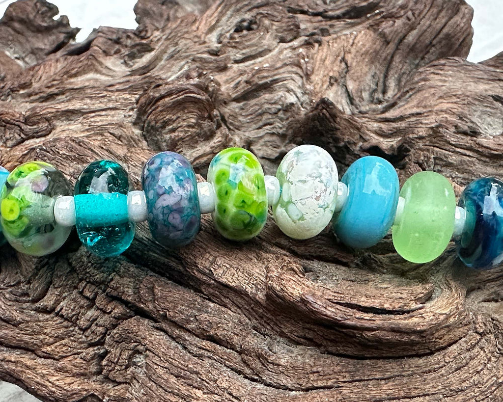 blue green lampwork beads