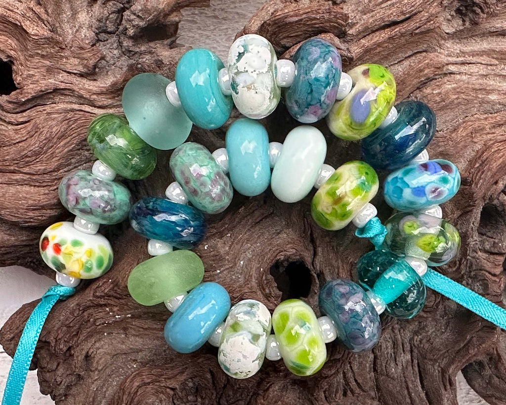 blue green lampwork beads