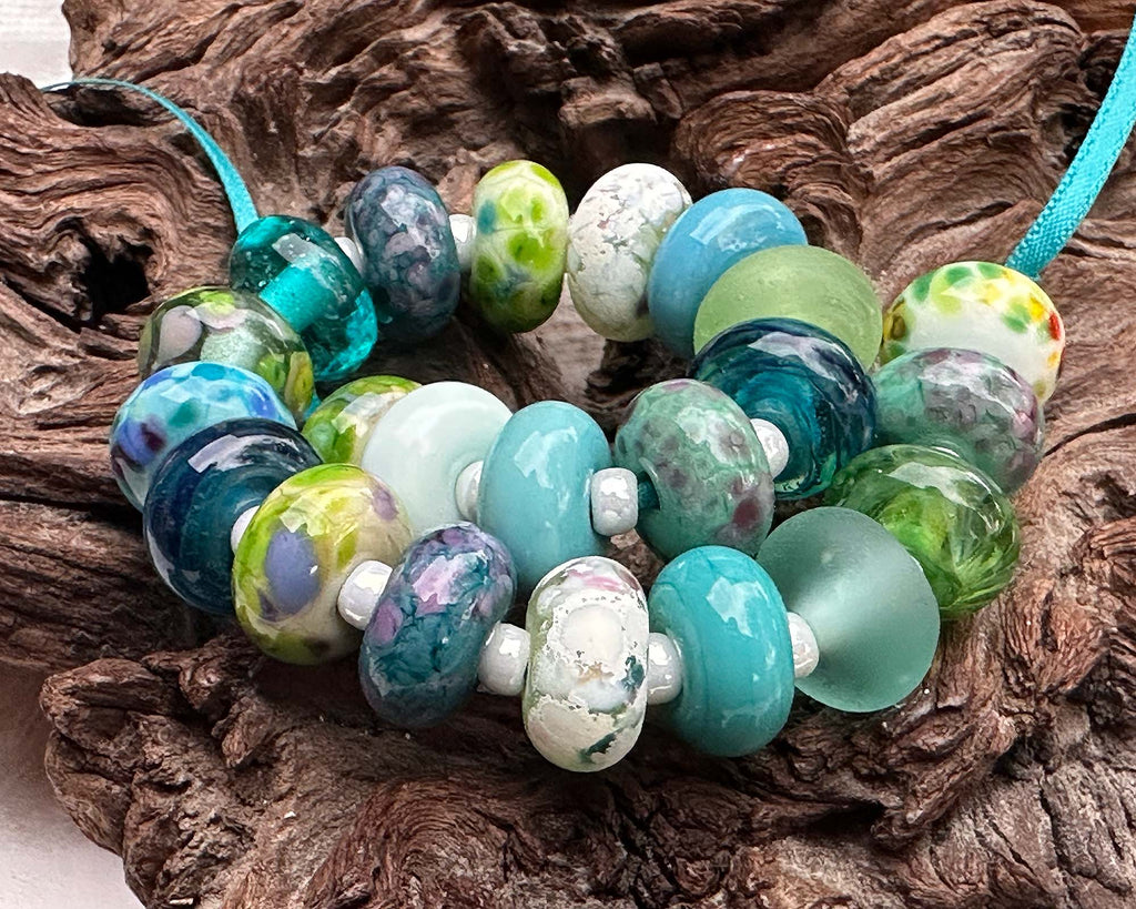 blue green lampwork beads