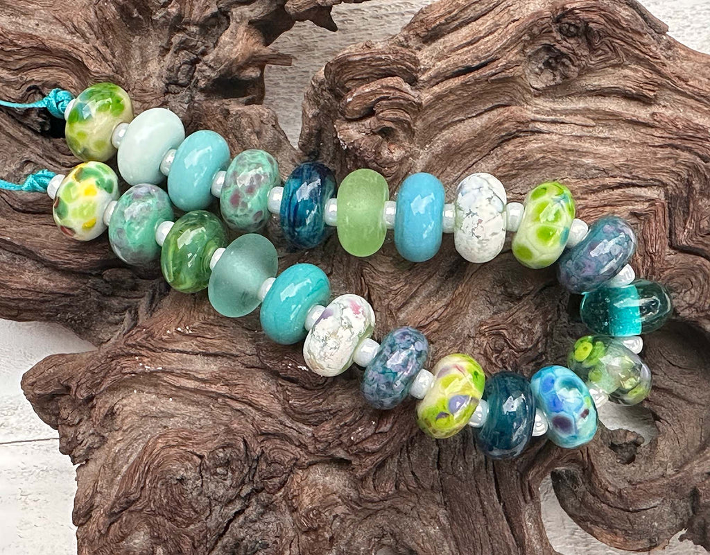 blue green lampwork beads