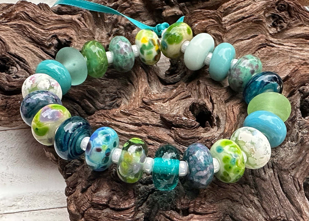 blue green lampwork beads